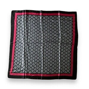 Floral Scarf With Pink Edges 35” X 35” Women Scarve Boho Flowers Black